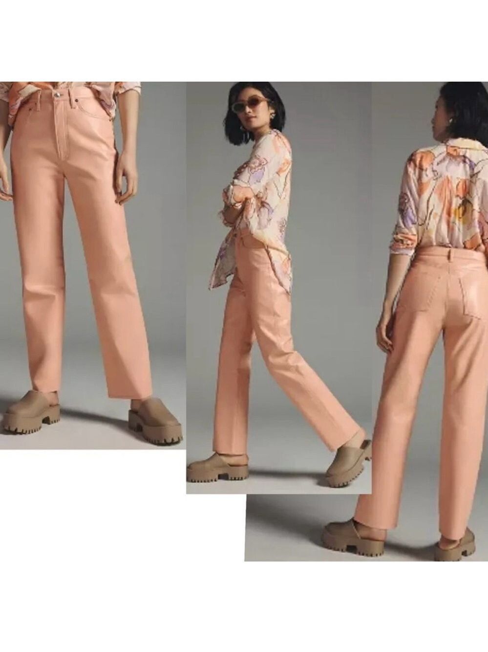 Agolde peach pink Pleather 90's Pinch Waist straight leg pants Faux leather